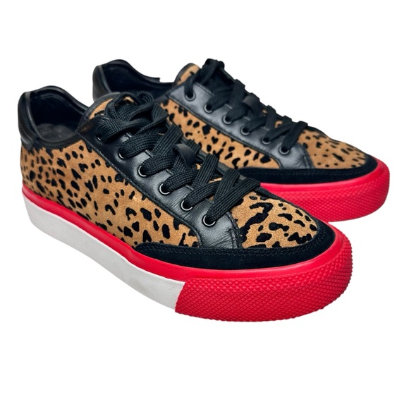 Rag & Bone Army Cheetah Leather Sneakers SZ 37 Shoes Brown Black Red - Picture 13 of 14